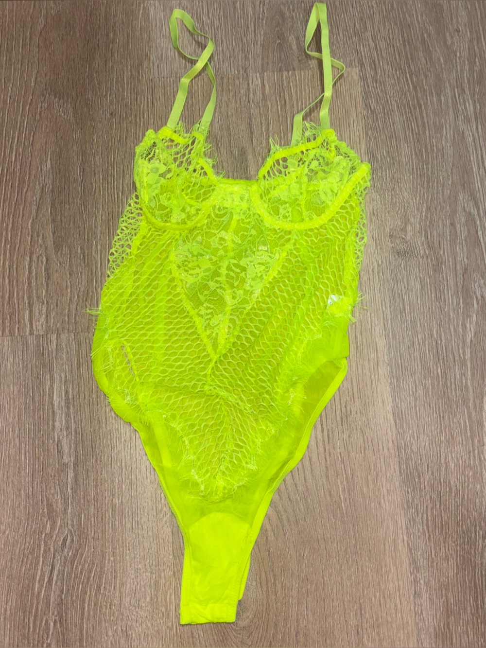 Neon Yellow Lace & Fishnet Bodysuit